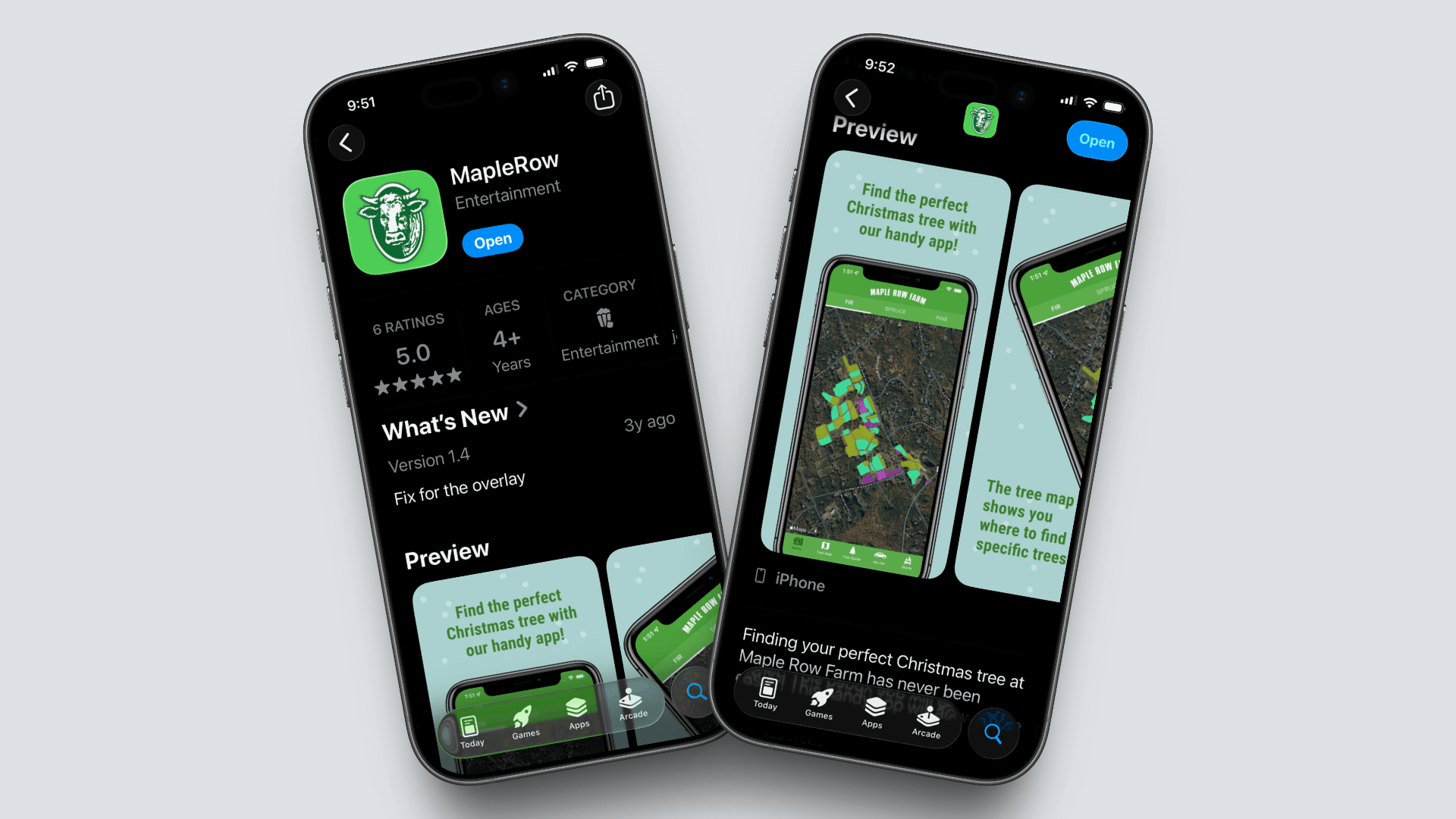 The mobile app in the app store, 2 views