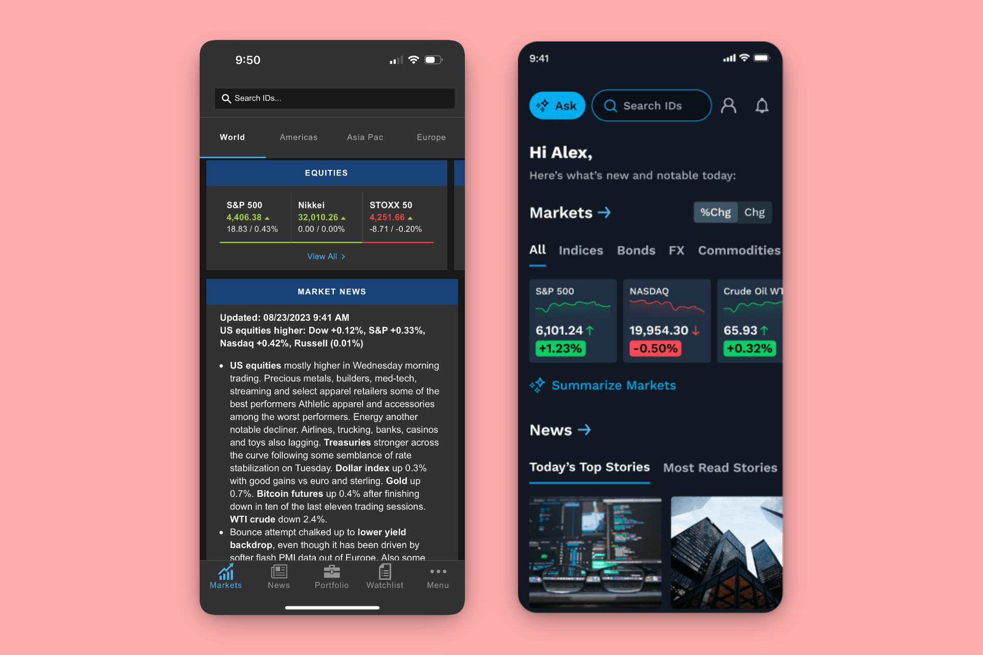 The before view and the new, improved view of the mobile app dashboard