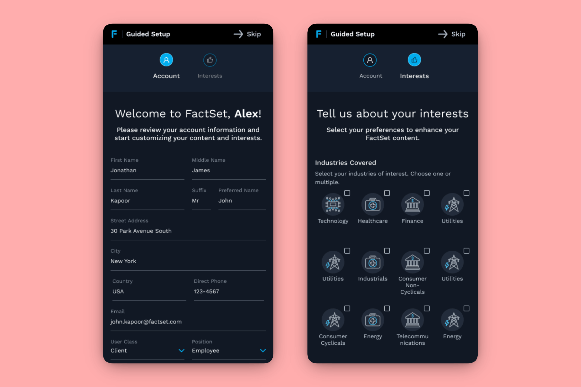 2 mobile views of the onboarding process