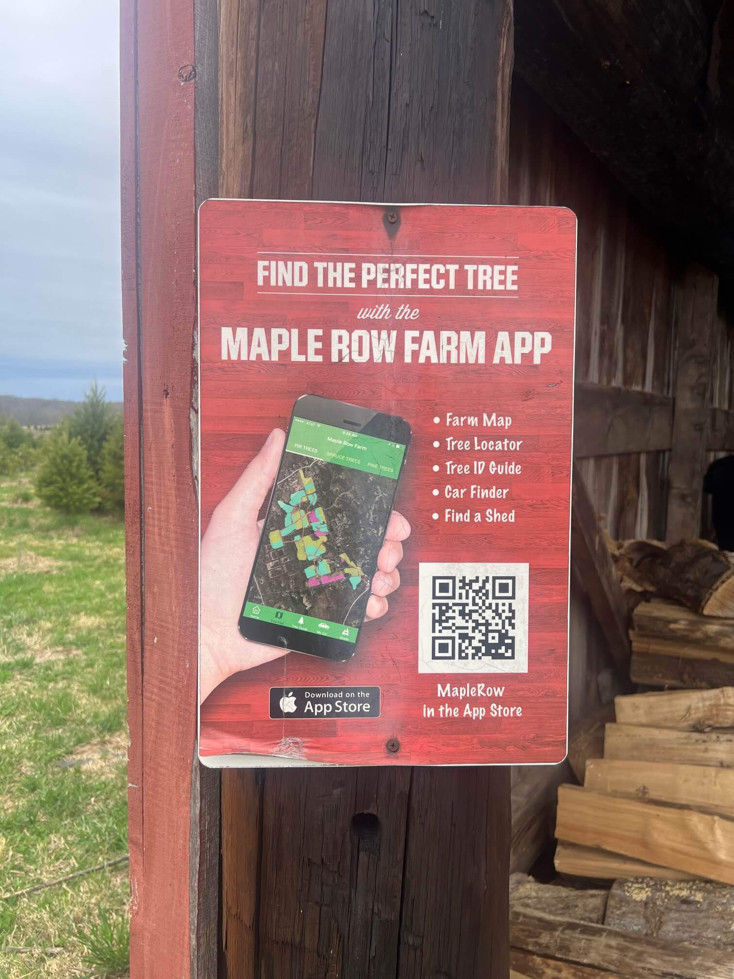 The Maple Row Farm mobile app QR code sign