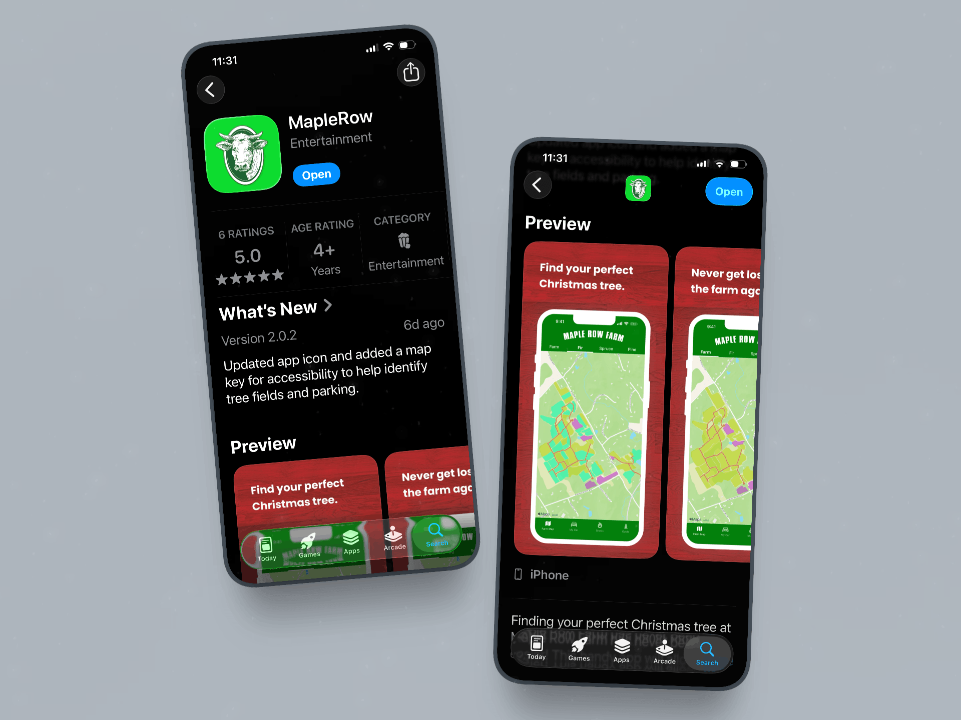 The mobile app in the app store, 2 views