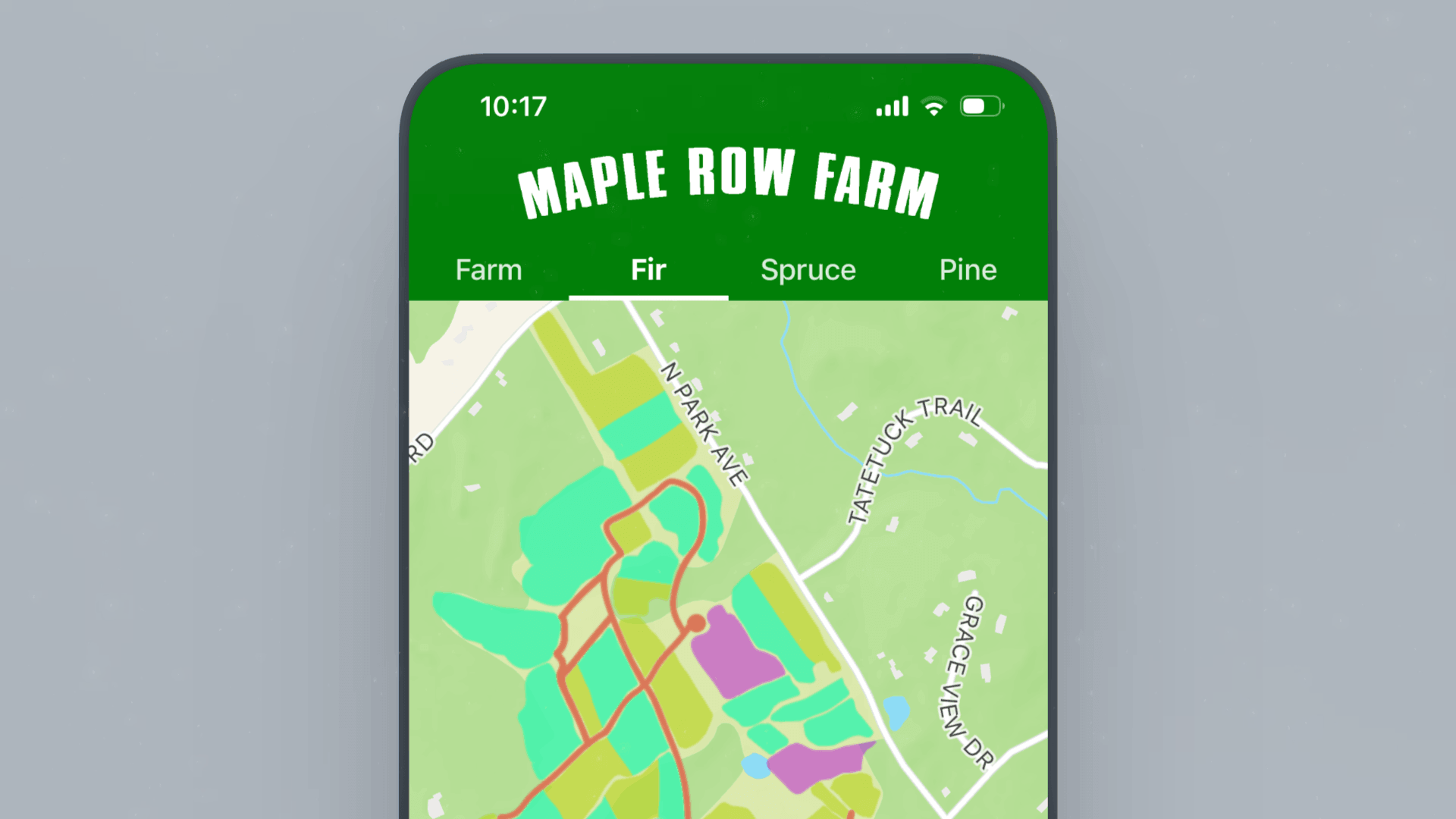 The Maple Row Farm mobile app primary screen